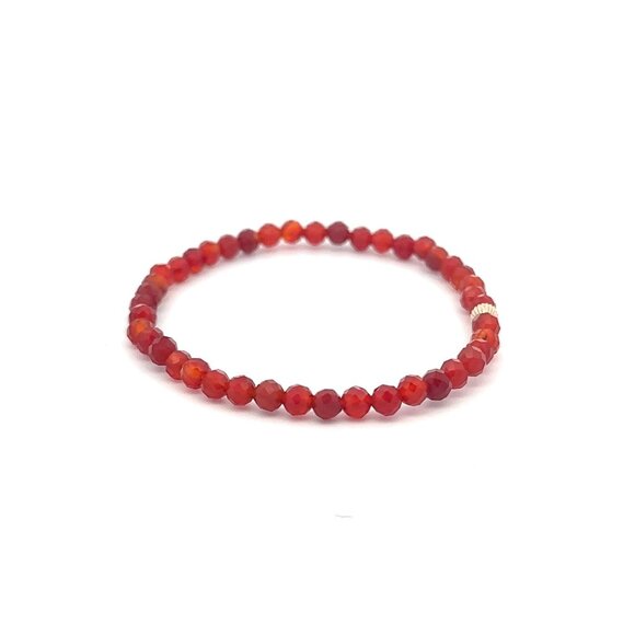 Gemstones Carnelian Microfaceted Mini 4mm Stretch Bracelet 14k Corrugated Bead - Picture 3 of 5